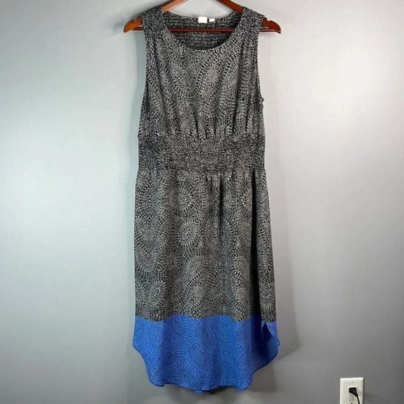 GAP Paisley Floral Print Midi Dress Navy Blue Smock Sleeveless Color Block M - Picture 9 of 9